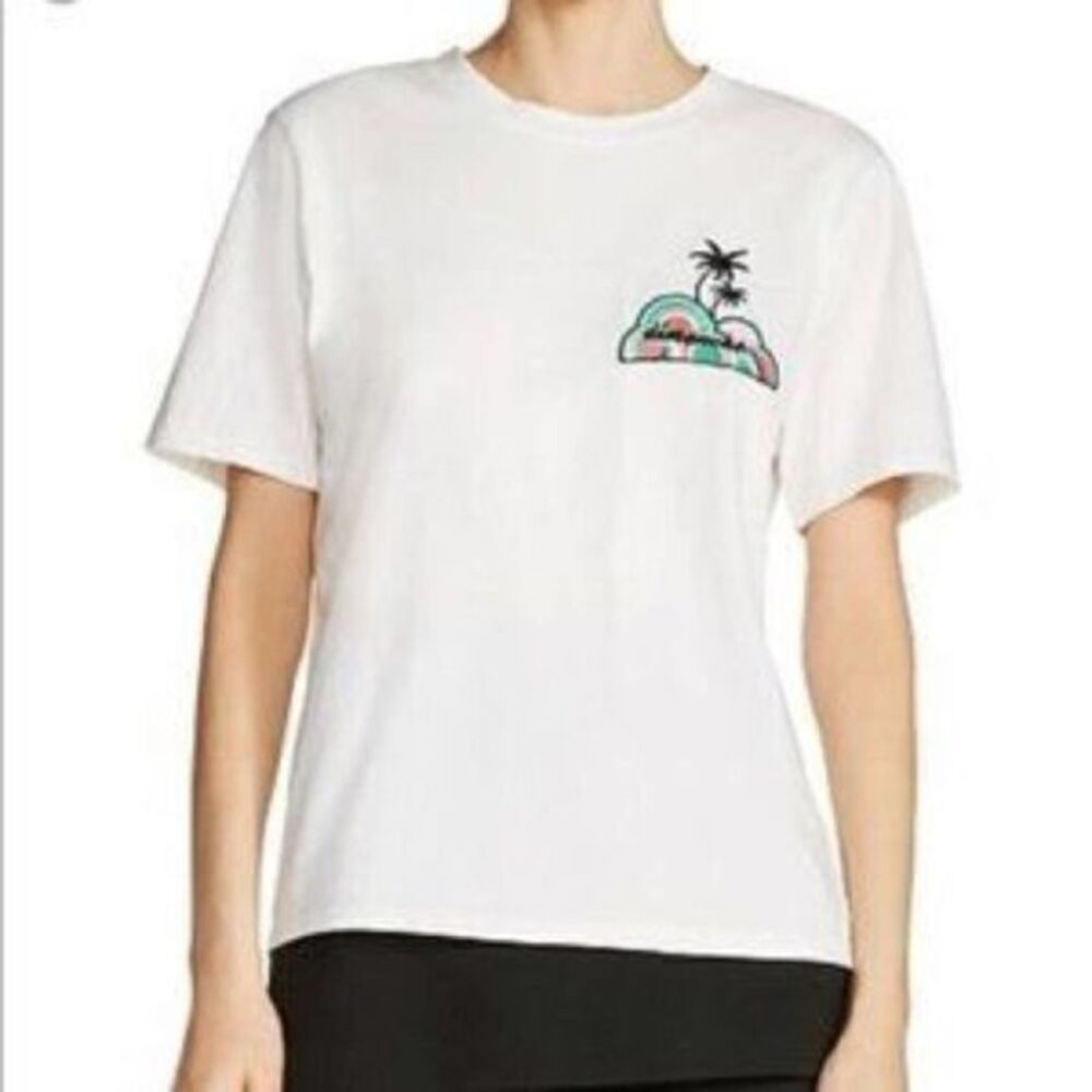 MAJE White Cotton Embroidered Palm Tree T-Shirt SMALL
